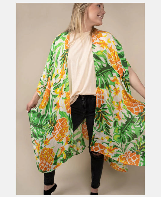 TROPICAL CRUISE GREEN KIMONO