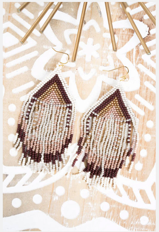 SEDONA IVORY SEED BEAD FRINGE EARRINGS