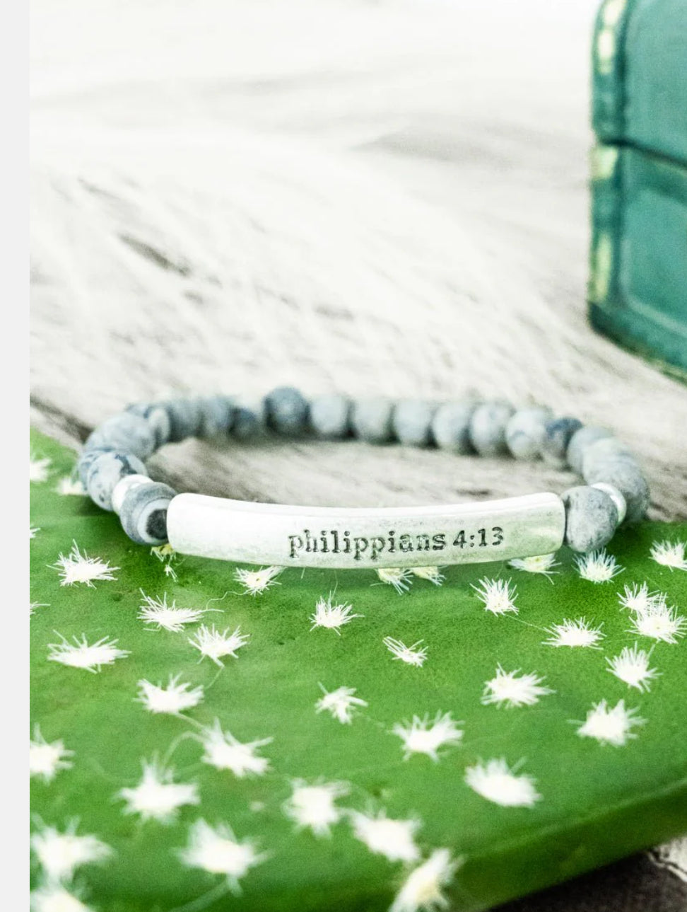 Silverstone ‘Philippians, 4:13’ bar gray stone bracelet