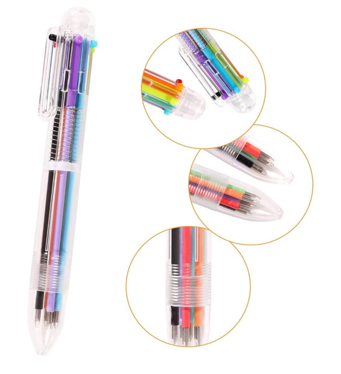 0.5mm 6-in-1 Multicolor Ballpoint Pen 6 Colors Transparent Barrel Ballpoint Pen for Office School Supplies Students Children Gift