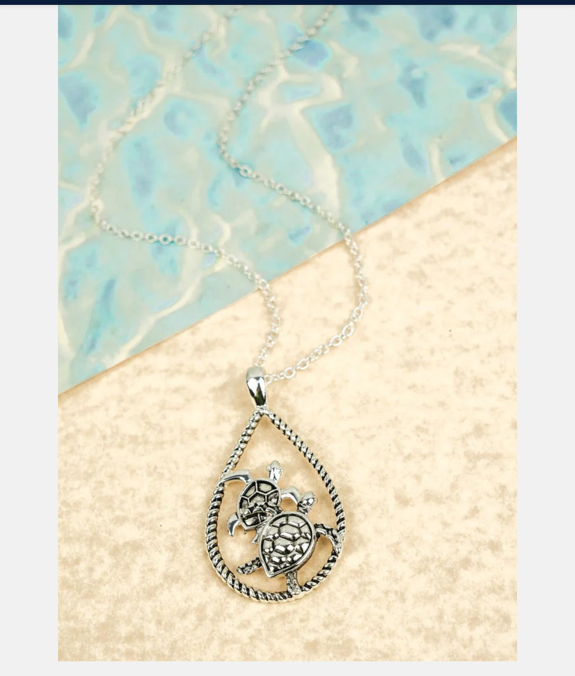 SILVERTONE TURTLE DUO TEARDROP NECKLACE