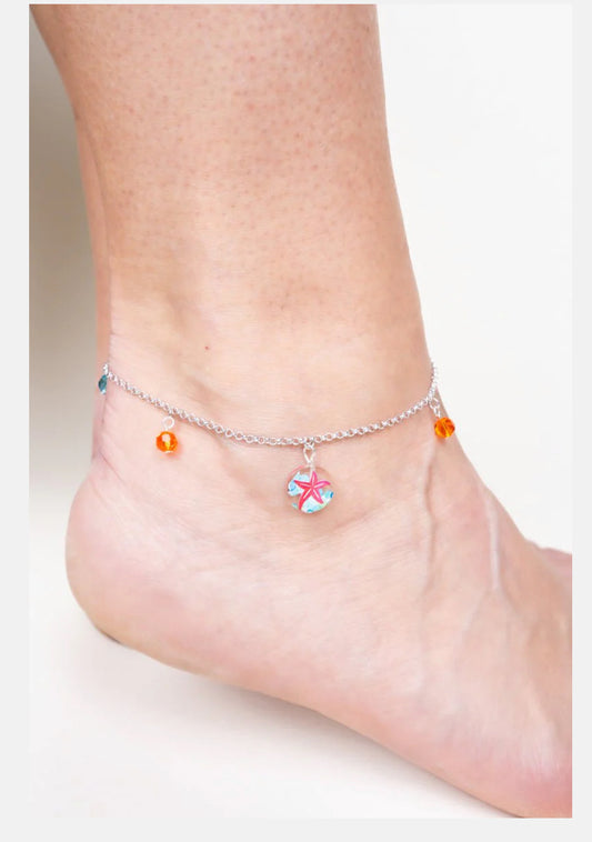 STARFISH DISK SILVERTONE ANKLET