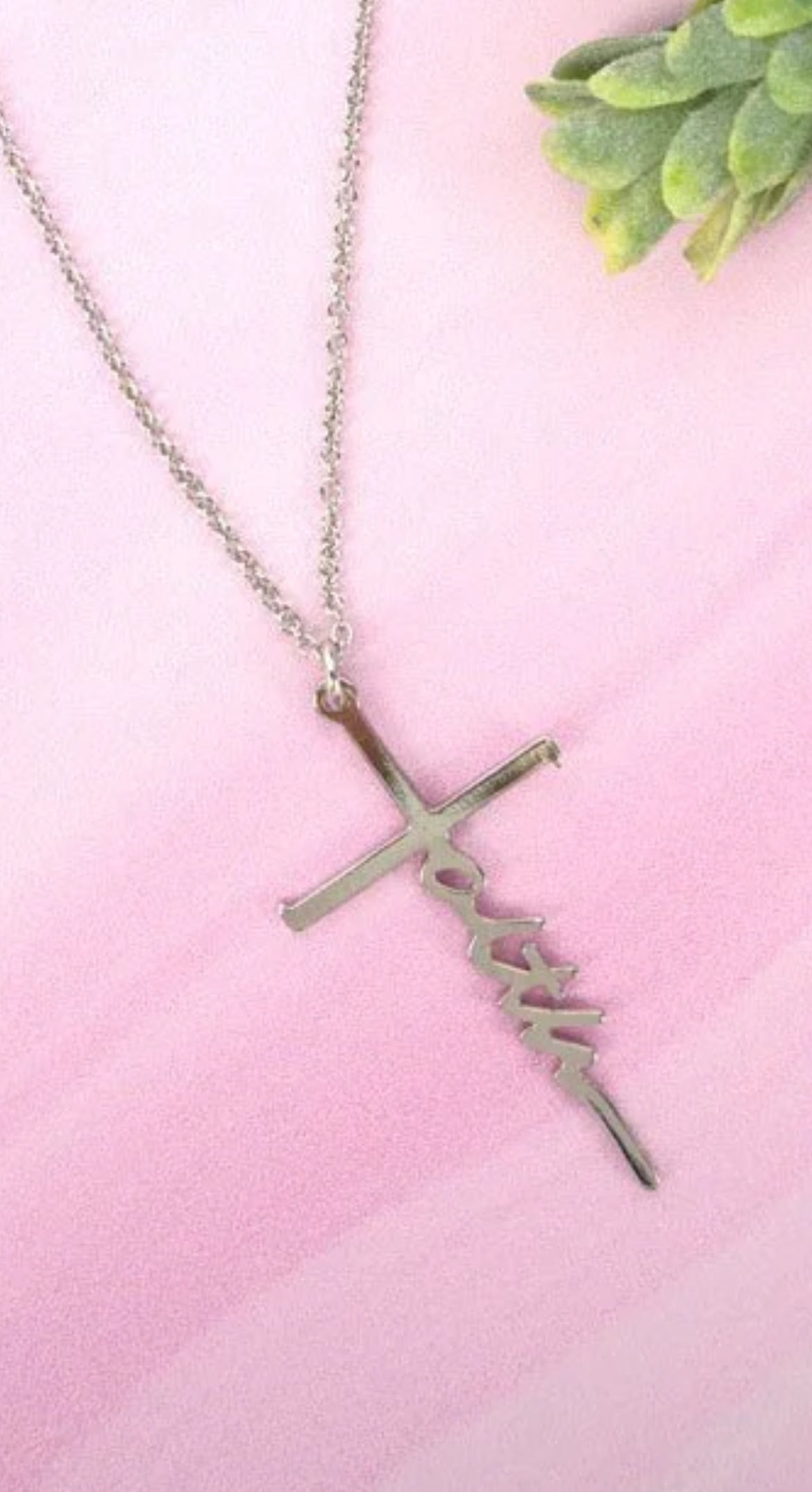 CRYSTAL AVENUE SILVERTONE FAITH CROSS NECKLACE