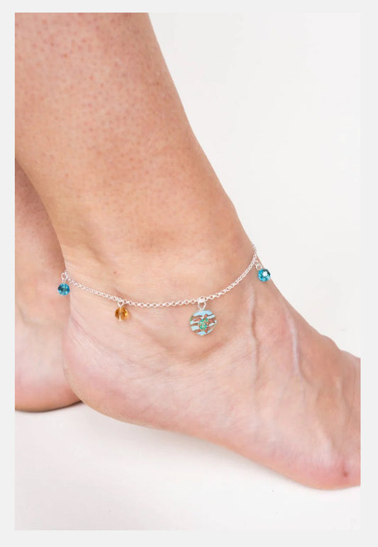 TURTLE DISK SILVERTONE ANKLET