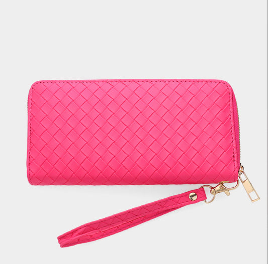 Faux Leather Basket Weave Wallet with Wristlet