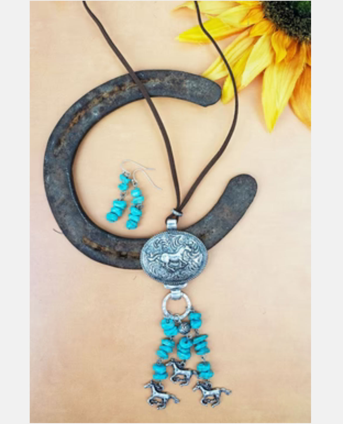 Turquoise San Antonio Falls, Steed cord necklace and earrings set