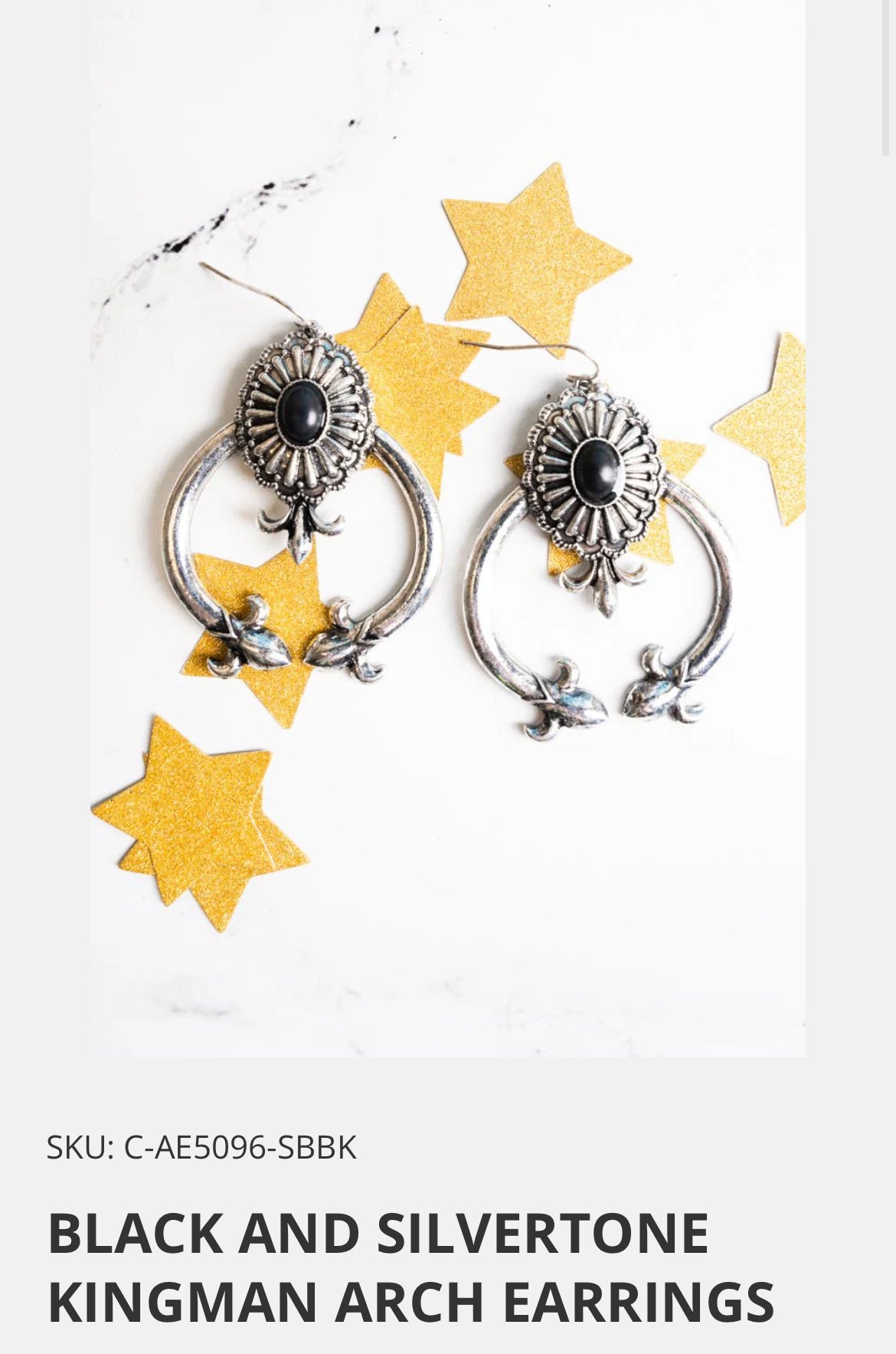 BLACK AND SILVERTONE KINGMAN ARCH EARRINGS