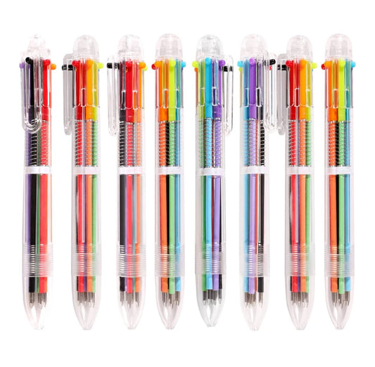 0.5mm 6-in-1 Multicolor Ballpoint Pen 6 Colors Transparent Barrel Ballpoint Pen for Office School Supplies Students Children Gift