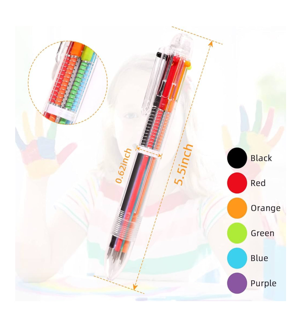 0.5mm 6-in-1 Multicolor Ballpoint Pen 6 Colors Transparent Barrel Ballpoint Pen for Office School Supplies Students Children Gift