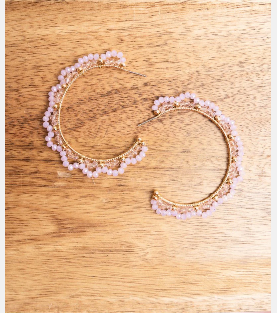 NADIA LIGHT PINK SEED BEAD GOLDTONE HOOP EARRINGS
$5.25 USD