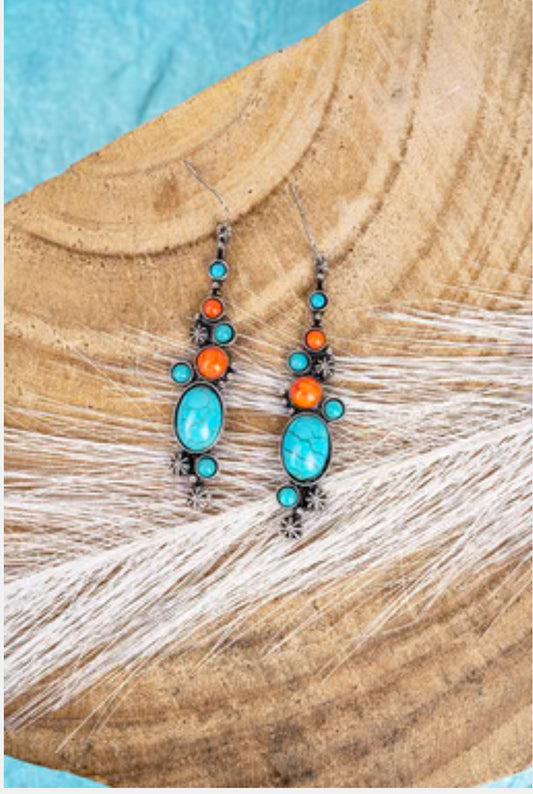 Turquoise and orange bison bend earrings