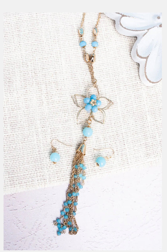 LIGHT BLUE FLORETTA NECKLACE AND EARRING SET