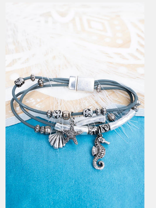 SEA LIFE CHARM GRAY CORD MAGNETIC BRACELET