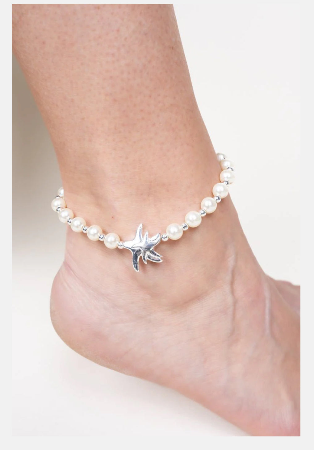 SILVERTONE STARFISH PEARL ANKLET